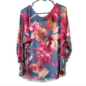 Chico's Touch of Cashmere Fall Garden Boat-Neck Pullover Sweater Size XL Floral